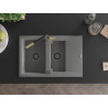 Mexen Gaspar granite sink 1.5-bowl with drainer and Flora kitchen faucet, gray - 6507-71-670401-57-B