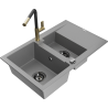 Mexen Gaspar 1.5-bowl granite sink with drainer and Flora kitchen faucet, gray - 6507-71-670401-57-B