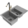 Mexen Gaspar 1.5-bowl granite sink with drainer and Flora kitchen tap, grey - 6507-71-670401-57-B