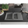 Mexen Gaspar granite sink 1.5-compartment with drainer and Flora kitchen faucet, gray - 6507-71-670401-70-B
