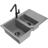 Mexen Gaspar granite sink 1.5-bowl with drainer and Flora kitchen tap, grey - 6507-71-670401-70-B