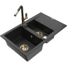 Mexen Gaspar 1.5-bowl granite sink with drainer and Flora kitchen faucet, black/silver - 6507-73-670401-57-G