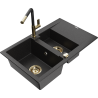 Mexen Gaspar granite sink 1.5-bowl with drainer and Flora kitchen faucet, black/silver - 6507-73-670401-57-G