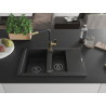 Mexen Gaspar granite kitchen sink 1.5-bowl with drainer and Flora kitchen faucet, black/silver - 6507-73-670401-57-B