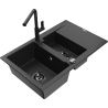 Mexen Gaspar 1.5-compartment granite sink with a drip tray and kitchen mixer tap Flora, Black/Silver - 6507-73-670401-70-B