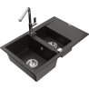 Mexen Gaspar 1.5-bowl granite sink with drainer and Flora kitchen tap, black/gold metallic - 6507-75-670401-00