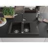 Mexen Gaspar 1.5-bowl granite sink with drainer and Flora kitchen faucet, black/gold metallic - 6507-75-670401-07