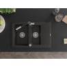 Mexen Gaspar 1.5-Bowl Granite Sink with Drainer and Flora Kitchen Tap, Black/Gold Metallic - 6507-75-670401-07
