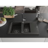 Mexen Gaspar granite sink 1.5-bowl with drainer and Flora kitchen faucet, black/gold - 6507-75-670401-07-B