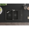 Mexen Gaspar granite sink 1.5-bowl with drainer and Flora kitchen tap, black/gold - 6507-75-670401-07-B