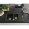 Mexen Gaspar granite kitchen sink 1.5-bowl with drainer and Flora faucet, black/gold - 6507-75-670401-57-G