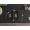 Mexen Gaspar 1.5-Bowl Granite Sink with Drainer and Kitchen Faucet Flora, Black/Gold - 6507-75-670401-57-G