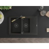 Mexen Gaspar 1.5-Bowl Granite Sink with Drainer and Flora Kitchen Faucet, Black/Gold - 6507-75-670401-57-B