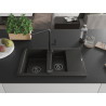 Mexen Gaspar 1.5-bowl granite sink with drainer and Flora kitchen faucet, black/gold - 6507-75-670401-70-B