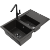 Mexen Gaspar 1.5-bowl granite sink with drainer and Flora kitchen faucet, black/gold - 6507-75-670401-70-B
