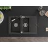 Mexen Gaspar granite sink 1.5-bowl with drainer and Flora kitchen tap, speckled black - 6507-76-670401-07