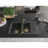 Mexen Gaspar granite sink 1.5-bowl with drainer and Flora kitchen faucet, black speckled - 6507-76-670401-57-G