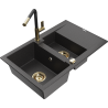 Mexen Gaspar granite sink 1.5-bowl with drainer and Flora kitchen faucet, black speckled - 6507-76-670401-57-G