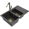 Mexen Gaspar granite sink 1.5-bowl with drainer and Flora kitchen faucet, speckled black - 6507-76-670401-57-G