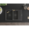 Mexen Gaspar granite kitchen sink 1.5-bowl with drainer and Flora kitchen faucet, speckled black - 6507-76-670401-57-B