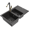 Mexen Gaspar granite kitchen sink 1.5-bowl with drainer and Flora kitchen faucet, speckled black - 6507-76-670401-57-B