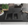 Mexen Gaspar granite sink 1.5-bowl with drainer and Flora kitchen faucet, black speckled - 6507-76-670401-70-B