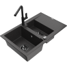 Mexen Gaspar 1.5-compartment granite sink with a drip tray and kitchen mixer tap Flora, spotted black - 6507-76-670401-70-B