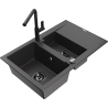 Mexen Gaspar granite sink 1.5-bowl with drainer and Flora kitchen faucet, black speckled - 6507-76-670401-70-B