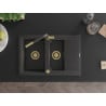 Mexen Gaspar granite sink 1.5-bowl with drainer and Flora kitchen tap, black speckled - 6507-76-670401-75-G