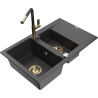 Mexen Gaspar granite sink 1.5-bowl with drainer and Flora kitchen tap, black speckled - 6507-76-670401-75-G