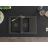 Mexen Gaspar 1.5-bowl granite sink with drainer and Flora kitchen faucet, black speckled - 6507-76-670401-75-B
