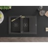 Mexen Gaspar granite sink 1.5-bowl with drainer and Flora kitchen tap, speckled black - 6507-76-670401-75-B