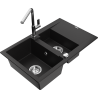 Mexen Gaspar 1.5-Bowl Granite Sink with Drainer and Flora Kitchen Faucet, Black - 6507-77-670401-00