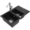 Mexen Gaspar 1.5-compartment granite sink with a drip tray and kitchen mixer tap Flora, Black - 6507-77-670401-00