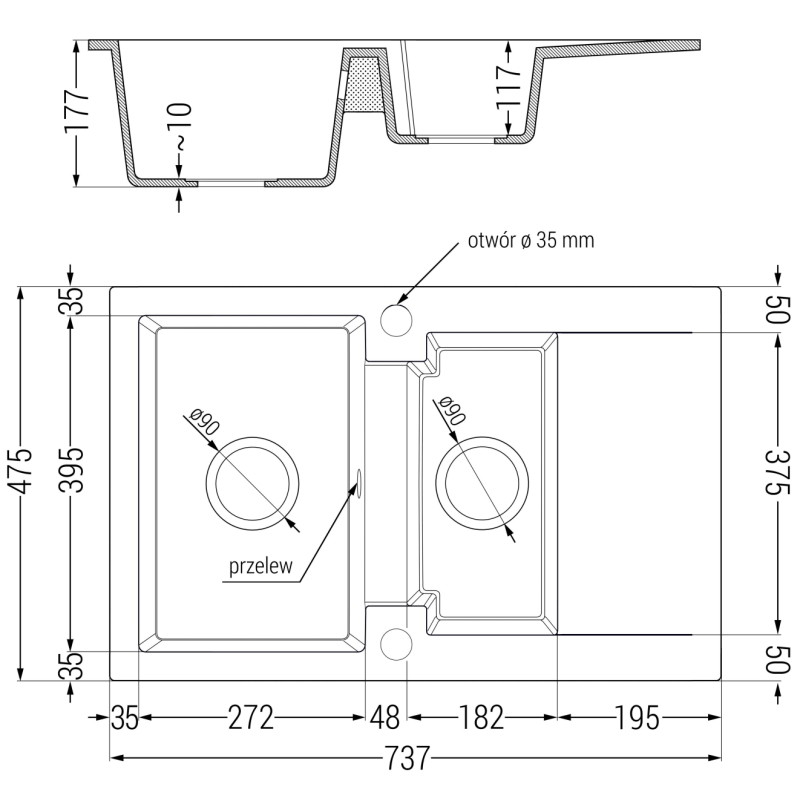 Mexen Gaspar 1.5-Bowl Granite Sink with Drainer and Flora Kitchen Faucet, Black - 6507-77-670401-00
