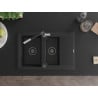 Mexen Gaspar granite sink 1.5-bowl with drainer and kitchen tap Flora, black - 6507-77-670401-07-B