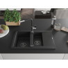Mexen Gaspar granite sink 1.5-bowl with drainer and Flora kitchen faucet, black - 6507-77-670401-07-B