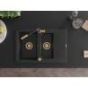 Mexen Gaspar granite sink 1.5-bowl with drainer and Flora kitchen tap, black - 6507-77-670401-57-G