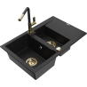 Mexen Gaspar 1.5-bowl granite sink with drainer and Flora kitchen faucet, black - 6507-77-670401-57-G