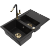 Mexen Gaspar granite sink 1.5-bowl with drainer and Flora kitchen faucet, black - 6507-77-670401-57-G