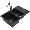 Mexen Gaspar 1.5-compartment granite sink with a drip tray and kitchen mixer tap Flora, Black - 6507-77-670401-57-B