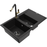Mexen Gaspar granite sink 1.5-bowl with drainer and Flora kitchen faucet, black - 6507-77-670401-57-B