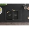 Mexen Gaspar granite sink 1.5-bowl with drainer and Flora kitchen tap, black - 6507-77-670401-57-B