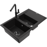 Mexen Gaspar 1.5-compartment granite sink with a drip tray and kitchen mixer tap Flora, Black - 6507-77-670401-70-B