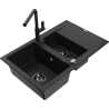 Mexen Gaspar granite sink 1.5-bowl with drainer and Flora kitchen tap, black - 6507-77-670401-70-B
