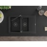 Mexen Gaspar granite sink 1.5-bowl with drainer and Flora kitchen tap, black - 6507-77-670401-70-B