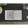 Mexen Pablo granite sink 1-bowl with drainer and kitchen faucet Flora, white - 6510-20-670401-00