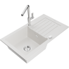 Mexen Pablo granite sink 1-bowl with drainer and kitchen faucet Flora, white - 6510-20-670401-00