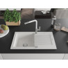 Mexen Pablo granite kitchen sink 1-bowl with drainer and Flora kitchen faucet, white - 6510-20-670401-02
