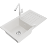 Mexen Pablo granite single-bowl sink with drainer and Flora kitchen faucet, white - 6510-20-670401-02